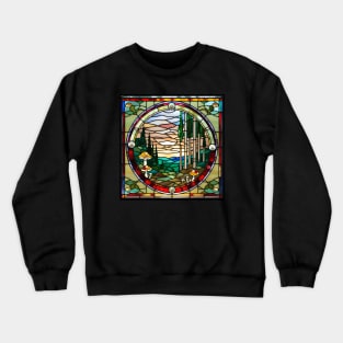 Woodsy Scenery Mushrooms Stained Glass Crewneck Sweatshirt